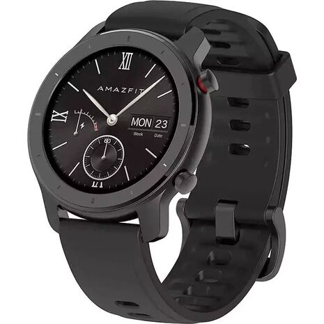 AMAZFIT GTR Smart Watch, 1.2" amored Waterproof and anti fingerprinters screen, 195mAh battery Up to 12 days, Bluetooth, Acurate GPS and health tracker, 42mm strap starry black
