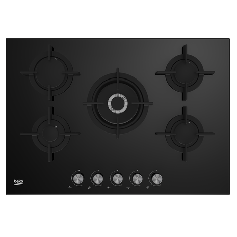 Beko Built-In Hob, 75 cm, 5 Gas Burners, Black Glass, HILW 75222 S