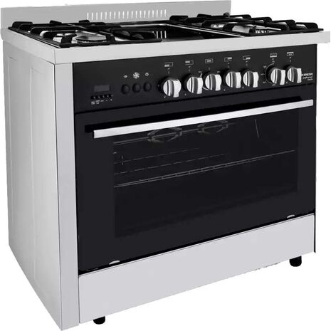 Fresh Professional Grillo Cooker, 90 × 60 cm, 4 burners Gas & 1 Electricity, Safety Function, Cast Iron Holders, Stainless