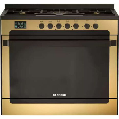 Fresh Matrix Gold Cooker, 90 x 60 cm, 5 Burners, Safety Function, Cast Iron, Black, 9705
